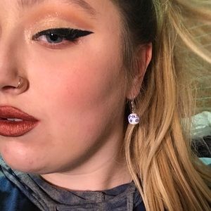 Blue and white floral ball earrings